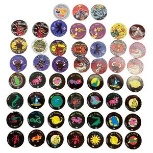 Lot of 52 Vintage Pogs Milk Caps Wild Things Tribe Vibe Mighty Knights Pepsi